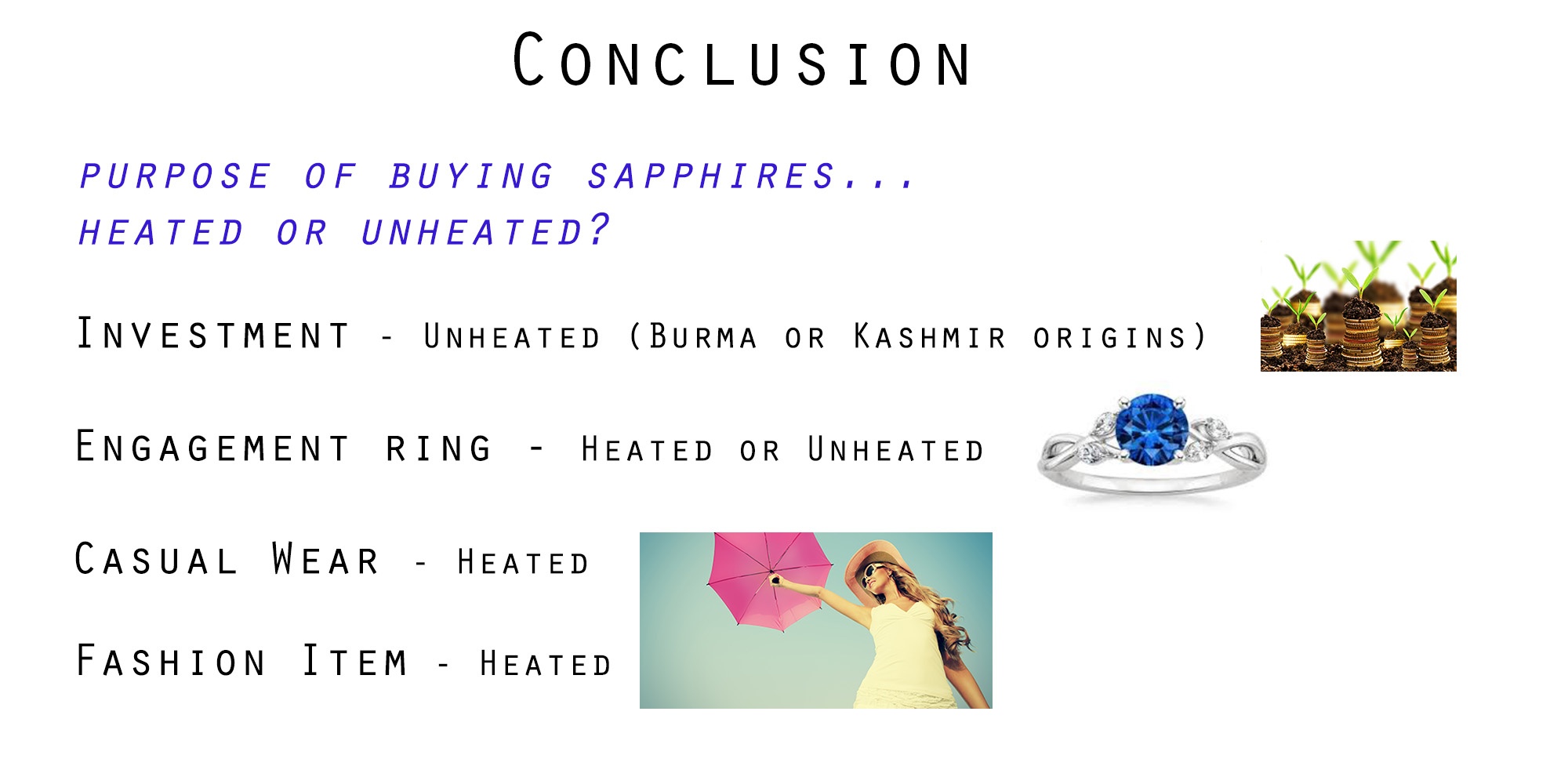 Conclusion on Heated and Unheated sapphire