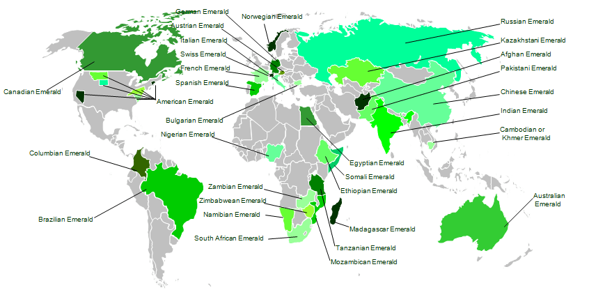 World map of emerald regions