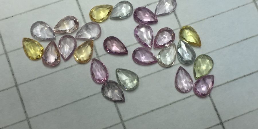 Rose cut sapphire pear shape yellow, pink color