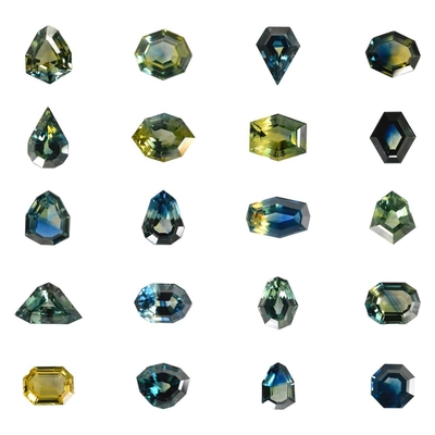 A unique array of parti sapphires cut and finished by Navneet Gems and Minerals