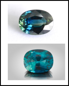 difference between a teal sapphire of a darker hue (Above) and a mermaid sapphire (Below)