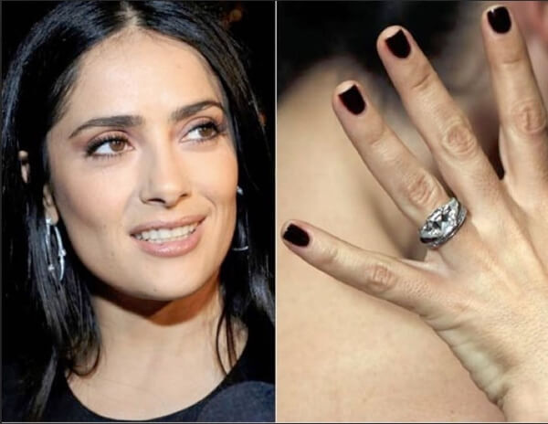 salma hayek trillion cut engagement ring