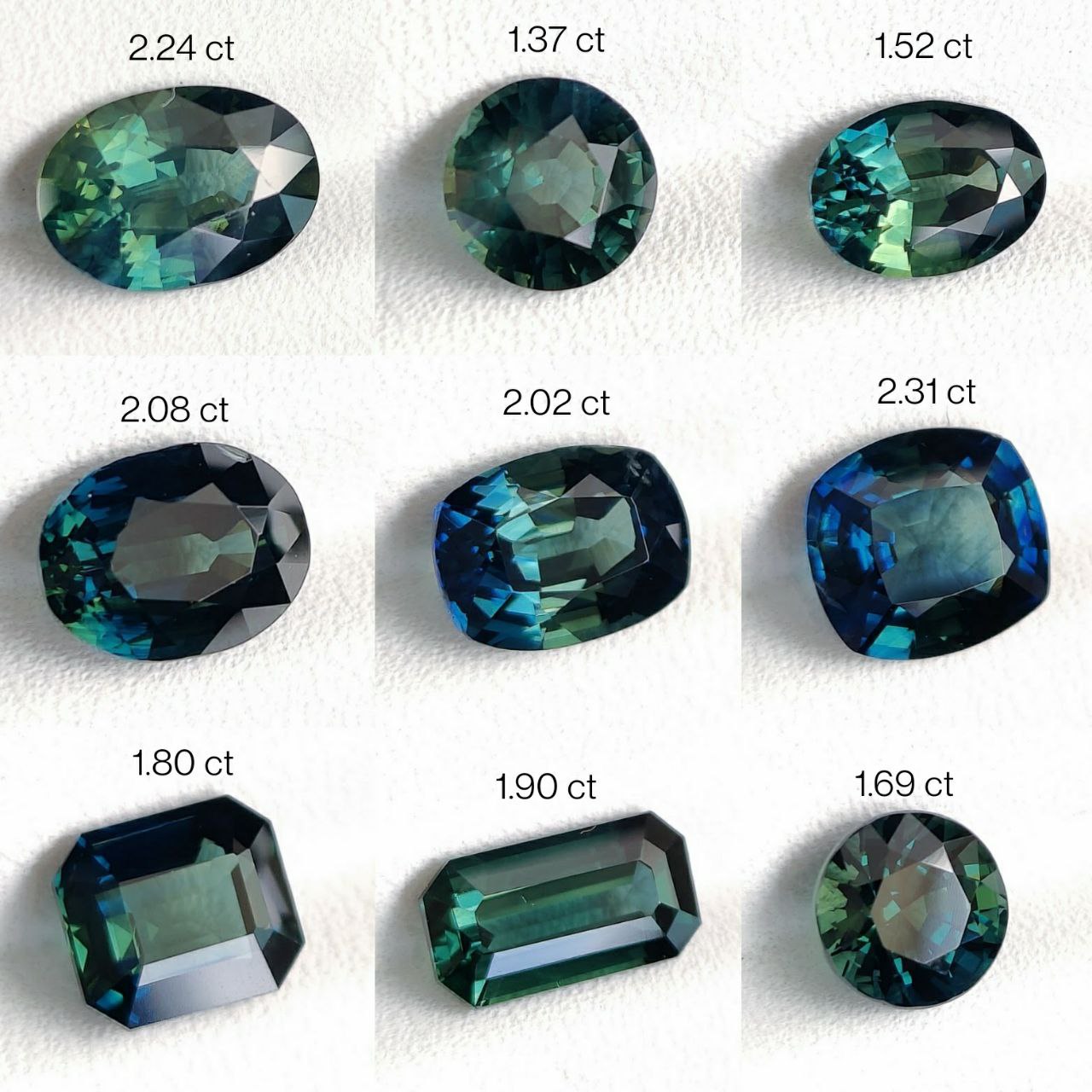 Australian teal and mermaid sapphire lot that demonstrated the bluish-green hue.