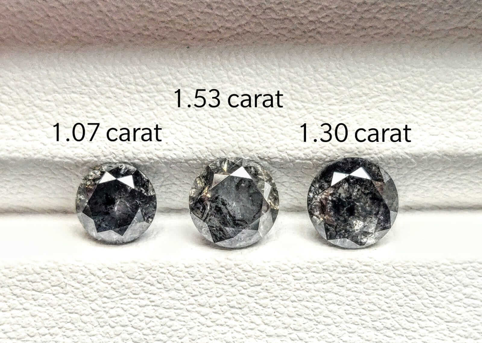 Salt and Pepper diamonds, with a variety of inclusions.