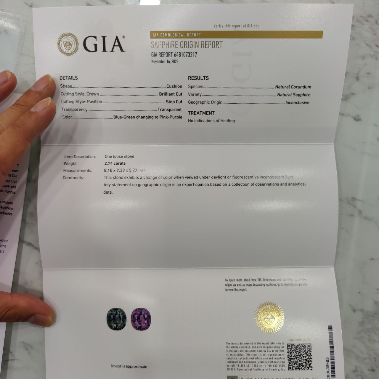GIA approved Color Change Report
